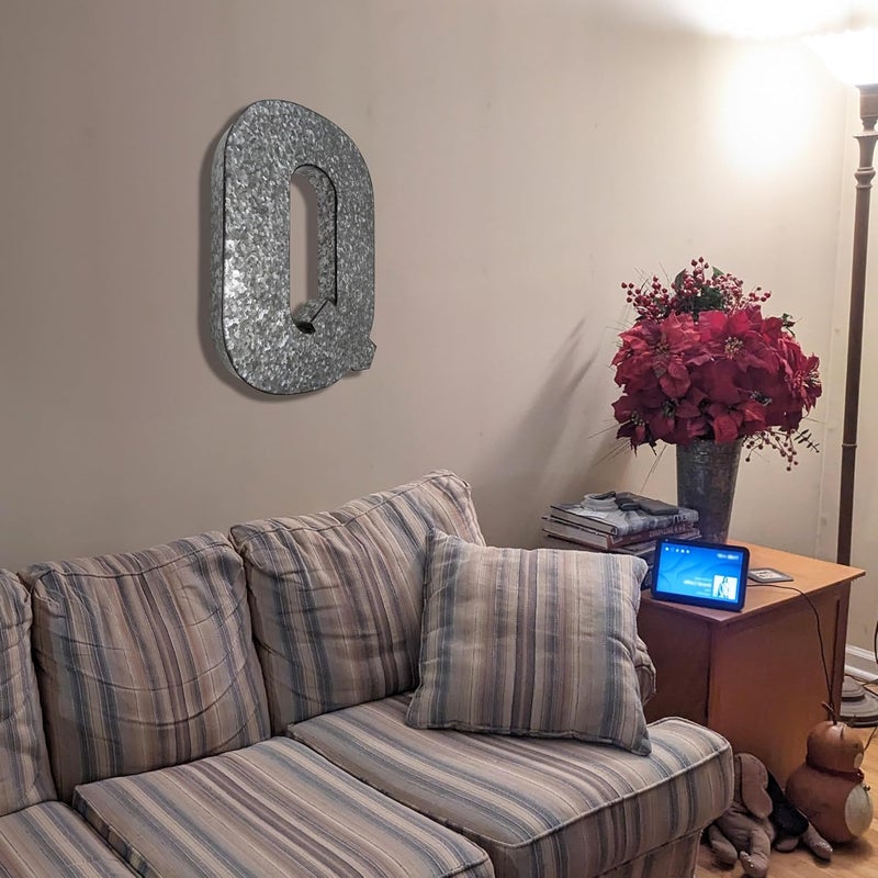 Science Purchase 20" Metal Letter Q Wall Decor, Silver with Rusted Edges, Galvanized Wall Mountable Decoration for Country, Mid-Century, or Farmhouse Themed Room or Event - Image 4